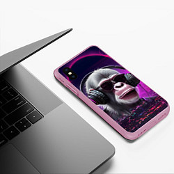 Чехол iPhone XS Max матовый DJ monkey - Neon city, цвет: 3D-розовый — фото 2