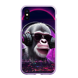 Чехол iPhone XS Max матовый DJ monkey - Neon city, цвет: 3D-сиреневый