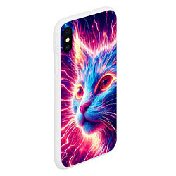 Чехол iPhone XS Max матовый Неоновая мордочка котёнка - нейроарт элетро кот, цвет: 3D-белый — фото 2