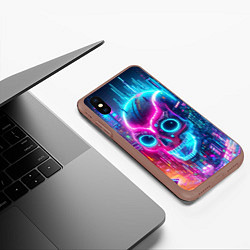 Чехол iPhone XS Max матовый Neon skull in metropolis - future, цвет: 3D-коричневый — фото 2