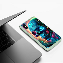 Чехол iPhone XS Max матовый Cool cyber skull - neon glow, цвет: 3D-салатовый — фото 2