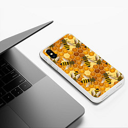 Чехол iPhone XS Max матовый Пчелиный цветной паттерн, цвет: 3D-белый — фото 2