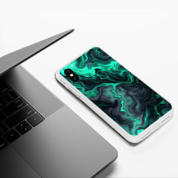 Чехол iPhone XS Max матовый Бирюзовый мрамор на черном фоне, цвет: 3D-белый — фото 2