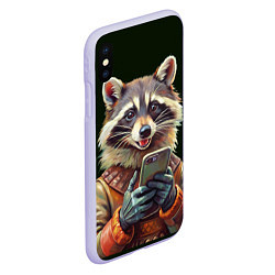 Чехол iPhone XS Max матовый Нейросеть - енот со смартфоном - картина, цвет: 3D-светло-сиреневый — фото 2