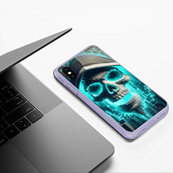 Чехол iPhone XS Max матовый Скелет в балахоне - граффити кибер-хакер, цвет: 3D-светло-сиреневый — фото 2