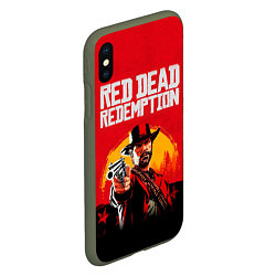 Чехол iPhone XS Max матовый Red Dead Redemption - cowboys, цвет: 3D-темно-зеленый — фото 2