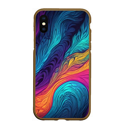 Чехол iPhone XS Max матовый Перья эбру абстракция, цвет: 3D-коричневый