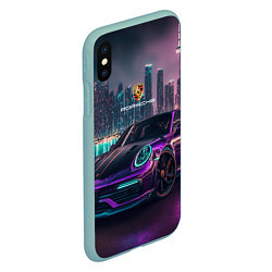 Чехол iPhone XS Max матовый Porshe night city, цвет: 3D-мятный — фото 2