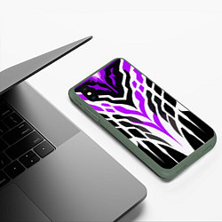 Чехол iPhone XS Max матовый Агрессивные фиолетово-белые полосы на чёрном фоне, цвет: 3D-темно-зеленый — фото 2