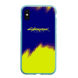 Чехол iPhone XS Max матовый Cyberpunk 2077 краски жёлтые, цвет: 3D-мятный