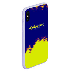 Чехол iPhone XS Max матовый Cyberpunk 2077 краски жёлтые, цвет: 3D-светло-сиреневый — фото 2