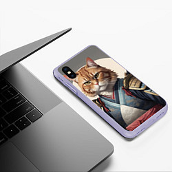 Чехол iPhone XS Max матовый Красивый кот самурай, цвет: 3D-светло-сиреневый — фото 2