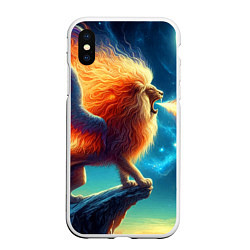 Чехол iPhone XS Max матовый Огнедышащий крылатый лев - неоновое свечение, цвет: 3D-белый