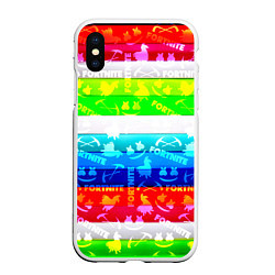 Чехол iPhone XS Max матовый Fortnite color line, цвет: 3D-белый