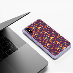 Чехол iPhone XS Max матовый Маленькие тыквы на фиолетовом фоне, цвет: 3D-светло-сиреневый — фото 2