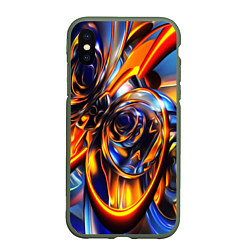 Чехол iPhone XS Max матовый Жидкие краски фрактал, цвет: 3D-темно-зеленый