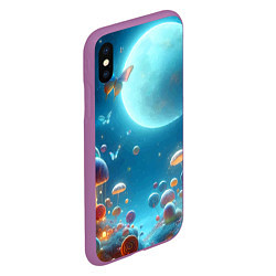 Чехол iPhone XS Max матовый Сказочные грибы и бабочки под луной - фантазия, цвет: 3D-фиолетовый — фото 2