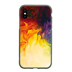 Чехол iPhone XS Max матовый Подтеки масляных красок, цвет: 3D-темно-зеленый