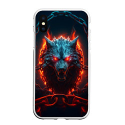 Чехол iPhone XS Max матовый Агрессивный волк в цепях, цвет: 3D-белый