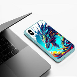 Чехол iPhone XS Max матовый Japanese dragon - tattoo irezumi, цвет: 3D-мятный — фото 2