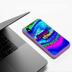 Чехол iPhone XS Max матовый Brawl stars neon gradient, цвет: 3D-фиолетовый — фото 2