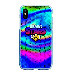 Чехол iPhone XS Max матовый Brawl stars neon gradient, цвет: 3D-голубой