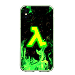 Чехол iPhone XS Max матовый Half life огонь зеленый, цвет: 3D-салатовый