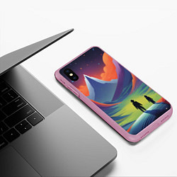 Чехол iPhone XS Max матовый Фантастический красочный пейзаж, цвет: 3D-розовый — фото 2