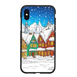 Чехол iPhone XS Max матовый Яркий рисованный снежный городок, цвет: 3D-черный