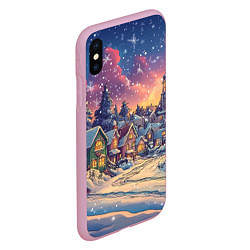 Чехол iPhone XS Max матовый Снегопад в ночном городе, цвет: 3D-розовый — фото 2