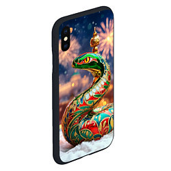 Чехол iPhone XS Max матовый Змея на фоне новогоднего кремля, цвет: 3D-черный — фото 2