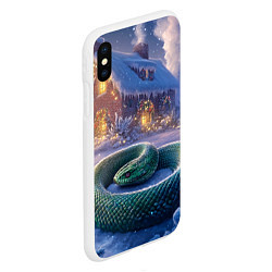 Чехол iPhone XS Max матовый Большая змея на фоне новогоднего дома, цвет: 3D-белый — фото 2