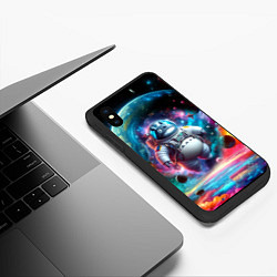 Чехол iPhone XS Max матовый Astronaut Totoro in neon space - ai art fantasy, цвет: 3D-черный — фото 2