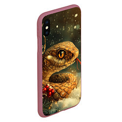 Чехол iPhone XS Max матовый Новогодняя змея у елки, цвет: 3D-малиновый — фото 2