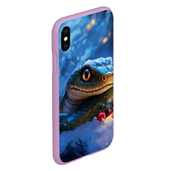 Чехол iPhone XS Max матовый Новогодняя змея и шарики, цвет: 3D-сиреневый — фото 2