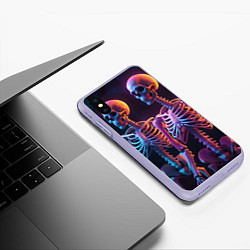 Чехол iPhone XS Max матовый Неоновые скелеты хэллоуин, цвет: 3D-светло-сиреневый — фото 2