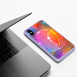 Чехол iPhone XS Max матовый Неоновые сердца со звездочками, цвет: 3D-светло-сиреневый — фото 2