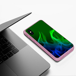 Чехол iPhone XS Max матовый Столкновение огней синий и зелёный, цвет: 3D-розовый — фото 2