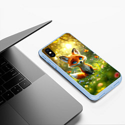 Чехол iPhone XS Max матовый Рыжая лисичка и бабочки, цвет: 3D-голубой — фото 2