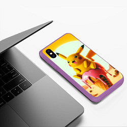 Чехол iPhone XS Max матовый Пикачу сидит на мороженом в пустыне, цвет: 3D-фиолетовый — фото 2