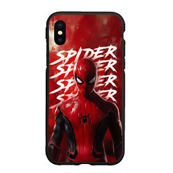 Чехол iPhone XS Max матовый Spider-man red background, цвет: 3D-черный