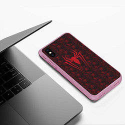 Чехол iPhone XS Max матовый Spider-Man logo, цвет: 3D-розовый — фото 2