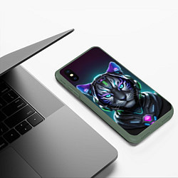 Чехол iPhone XS Max матовый Неоновый тигр, цвет: 3D-темно-зеленый — фото 2