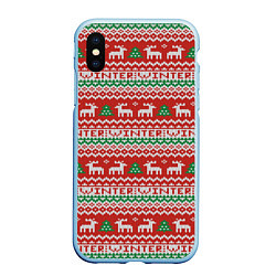 Чехол iPhone XS Max матовый Deer christmas pattern, цвет: 3D-голубой