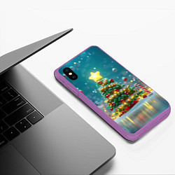 Чехол iPhone XS Max матовый Новогодняя объемная елочка, цвет: 3D-фиолетовый — фото 2