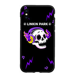 Чехол iPhone XS Max матовый Linkin Park 2024 неоновый череп