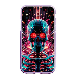 Чехол iPhone XS Max матовый Neon cyber skull - ai art fantasy, цвет: 3D-сиреневый