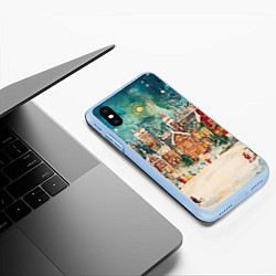 Чехол iPhone XS Max матовый Новогодний снежный город, цвет: 3D-голубой — фото 2