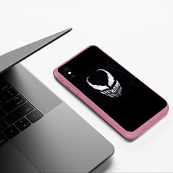 Чехол iPhone XS Max матовый Venom face - logo, цвет: 3D-малиновый — фото 2