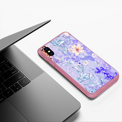 Чехол iPhone XS Max матовый Растения на розовом фоне, цвет: 3D-малиновый — фото 2